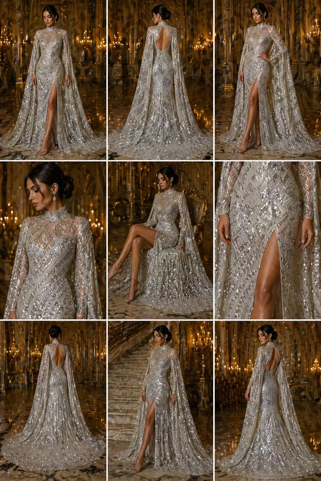 Geometric Design Luxury Shiny Sequin - SILVER - 4 Way Stretch Mesh Fabric – Prom & Evening Dress Material By The Yard.