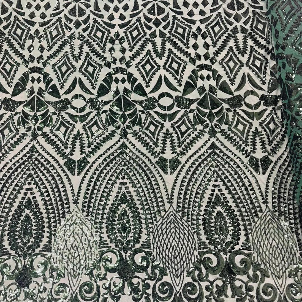 Geometric Design Luxury Shiny Sequin - HUNTER - 4 Way Stretch Mesh Fabric – Prom & Evening Dress Material By The Yard.