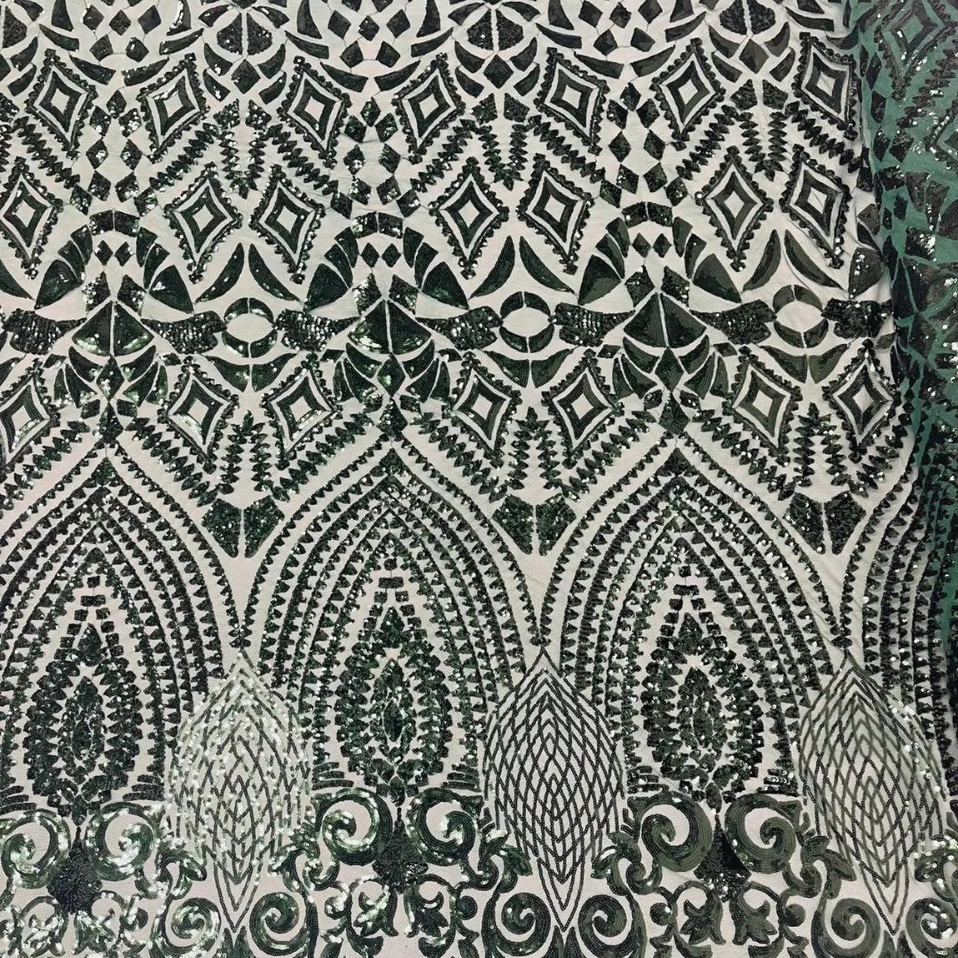 Geometric Design Luxury Shiny Sequin - HUNTER - 4 Way Stretch Mesh Fabric – Prom & Evening Dress Material By The Yard.