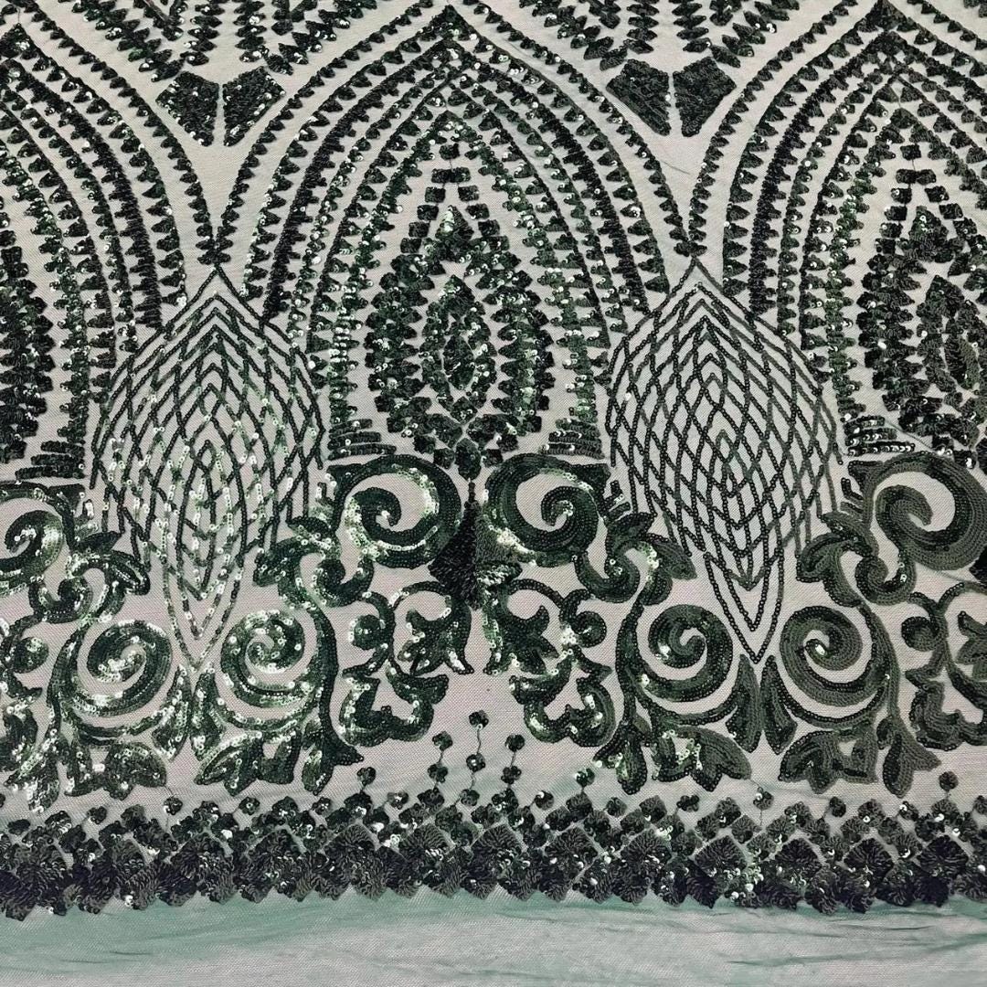 Geometric Design Luxury Shiny Sequin - HUNTER - 4 Way Stretch Mesh Fabric – Prom & Evening Dress Material By The Yard.