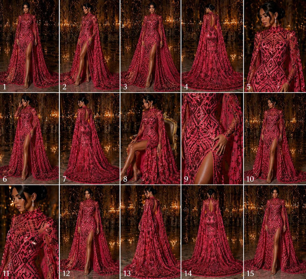 Geometric Design Luxury Shiny Sequin - BURGUNDY - 4 Way Stretch Mesh Fabric – Prom & Evening Dress Material By The Yard.