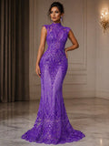 Glossy Design Luxury Shiny Sequin - LILAC - 4 Way Stretch Mesh Fabric – Prom & Evening Dress Material By The Yard.