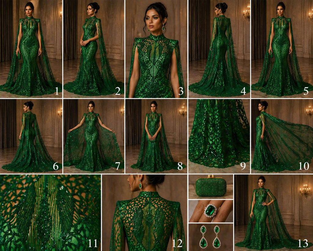 Glossy Design Luxury Shiny Sequin - GREEN - 4 Way Stretch Mesh Fabric – Prom & Evening Dress Material By The Yard.