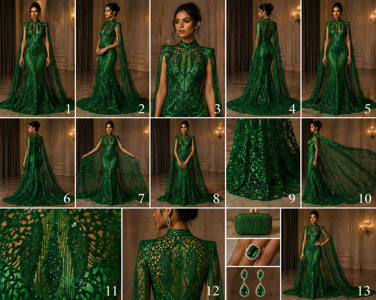 Glossy Design Luxury Shiny Sequin - GREEN - 4 Way Stretch Mesh Fabric – Prom & Evening Dress Material By The Yard.
