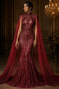Glossy Design Luxury Shiny Sequin - BURGUNDY - 4 Way Stretch Mesh Fabric – Prom & Evening Dress Material By The Yard.