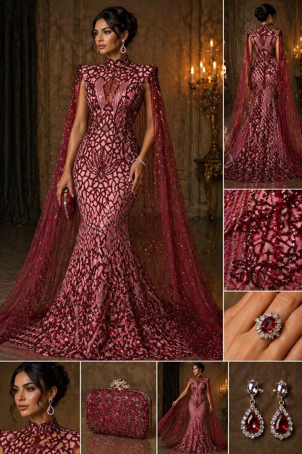 Glossy Design Luxury Shiny Sequin - BURGUNDY - 4 Way Stretch Mesh Fabric – Prom & Evening Dress Material By The Yard.