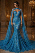 Glossy Design Luxury Shiny Sequin - TURQUOISE - 4 Way Stretch Mesh Fabric – Prom & Evening Dress Material By The Yard.