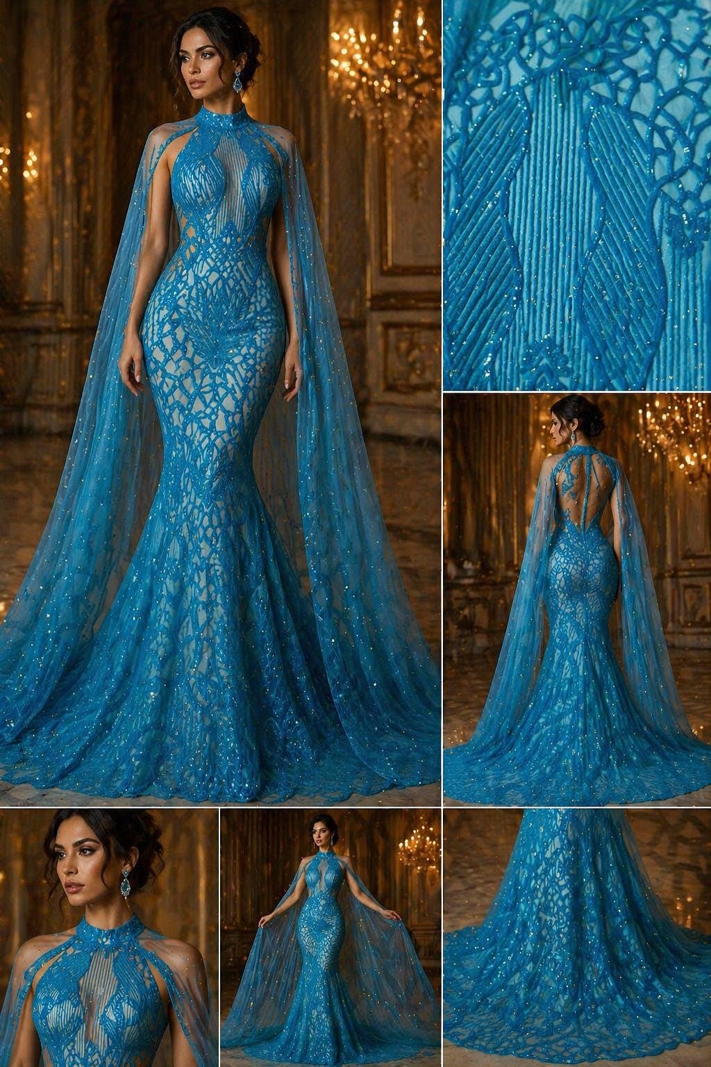 Glossy Design Luxury Shiny Sequin - TURQUOISE - 4 Way Stretch Mesh Fabric – Prom & Evening Dress Material By The Yard.