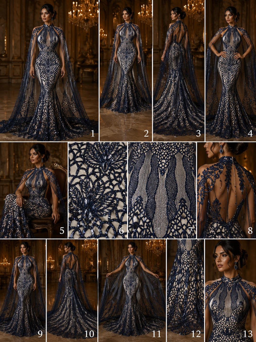 Glossy Design Luxury Shiny Sequin - NAVY - 4 Way Stretch Mesh Fabric – Prom & Evening Dress Material By The Yard.
