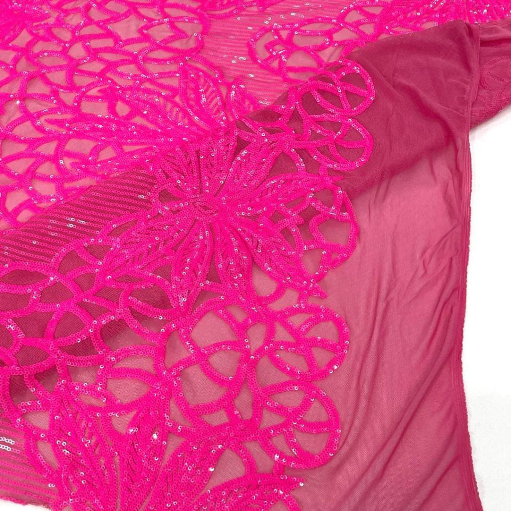 Glossy Design Luxury Shiny Sequin - HOT PINK - 4 Way Stretch Mesh Fabric – Prom & Evening Dress Material By The Yard.