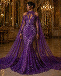 Glossy Design Luxury Shiny Sequin - PURPLE - 4 Way Stretch Mesh Fabric – Prom & Evening Dress Material By The Yard.