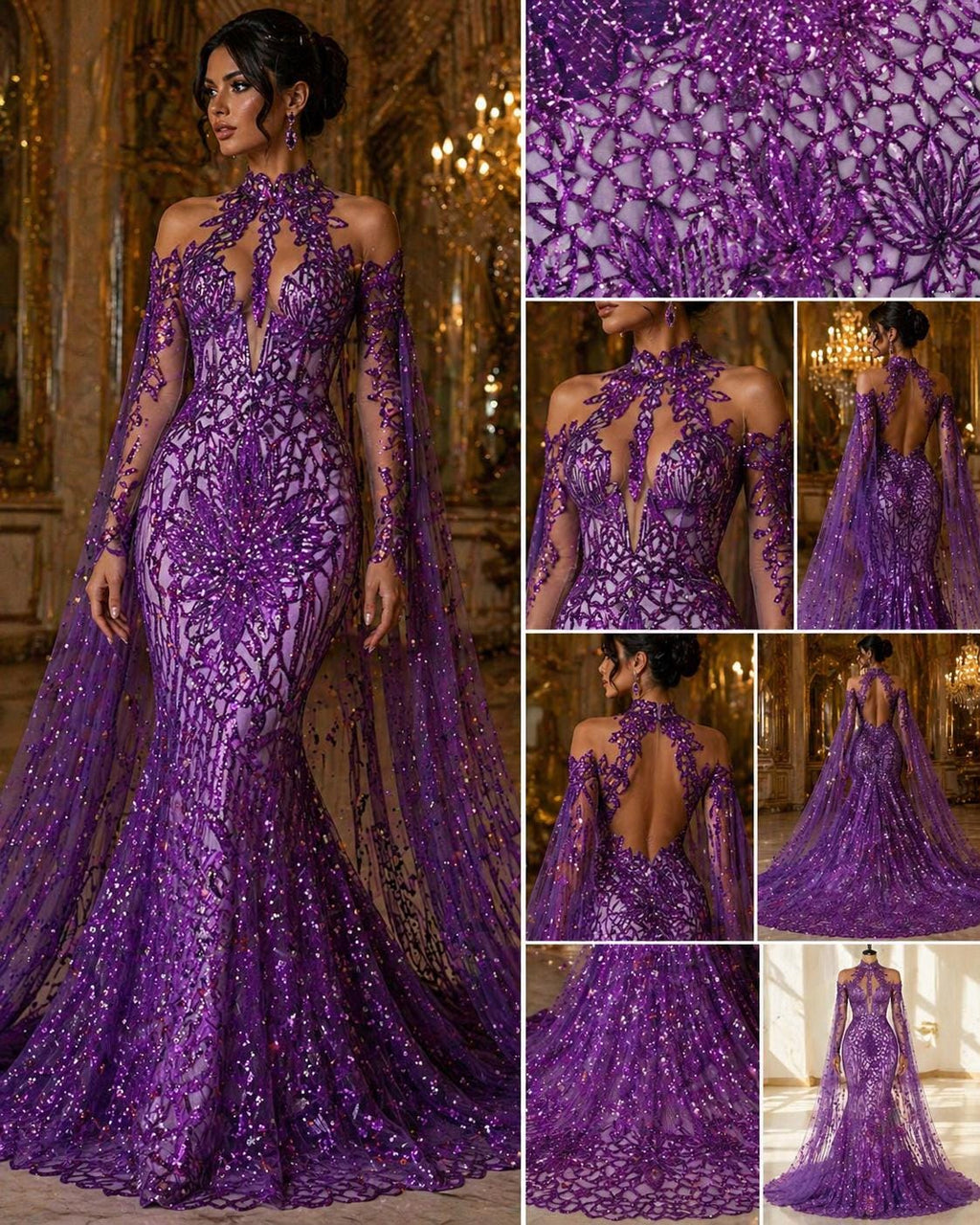 Glossy Design Luxury Shiny Sequin - PURPLE - 4 Way Stretch Mesh Fabric – Prom & Evening Dress Material By The Yard.