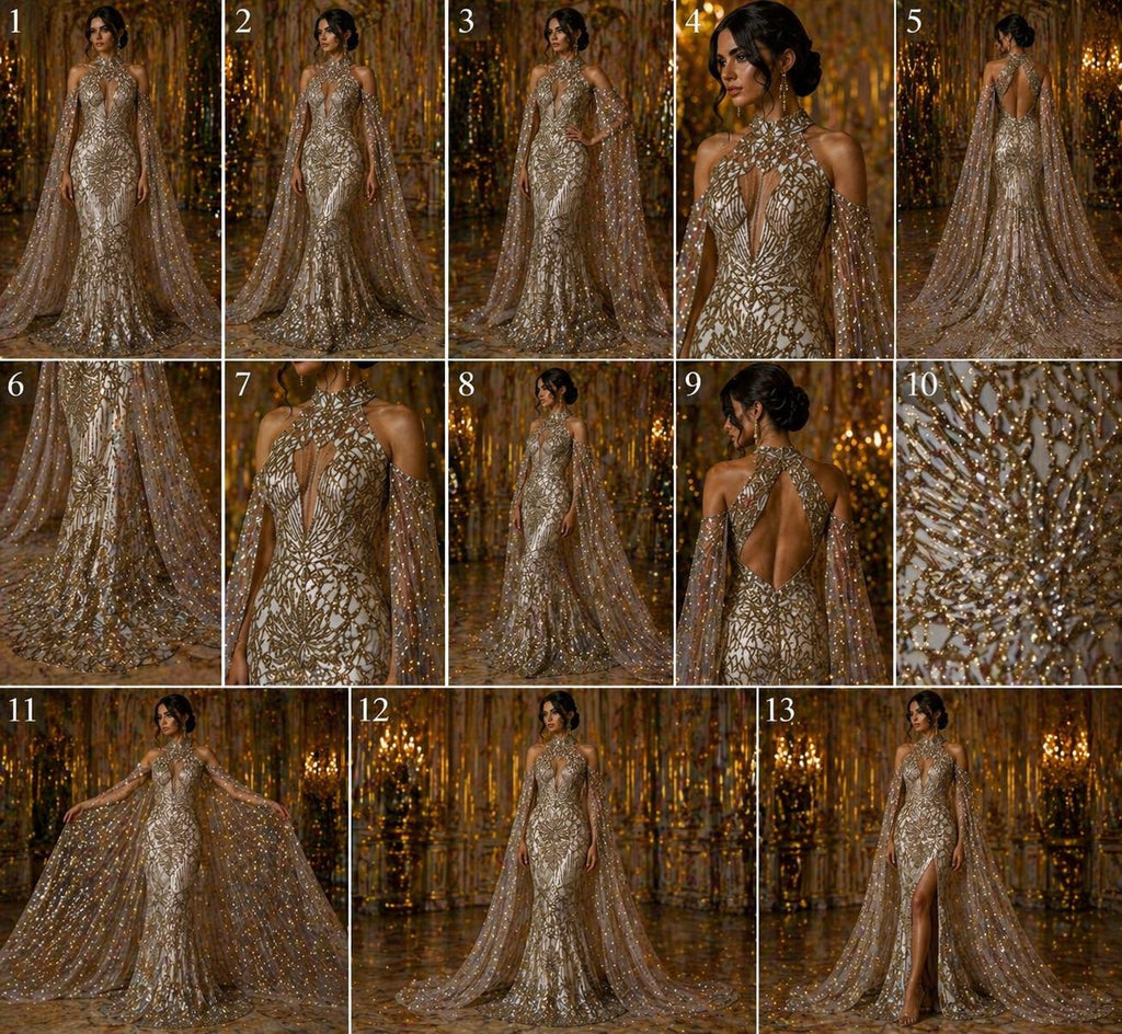 Glossy Design Luxury Shiny Sequin - GOLD - 4 Way Stretch Mesh Fabric – Prom & Evening Dress Material By The Yard.