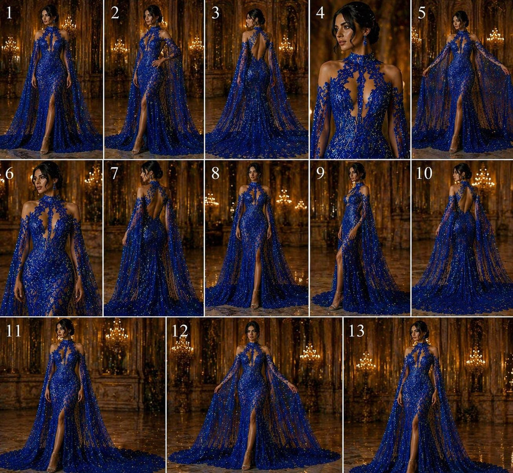 Glossy Design Luxury Shiny Sequin -ROYAL BLUE - 4 Way Stretch Mesh Fabric – Prom & Evening Dress Material By The Yard.