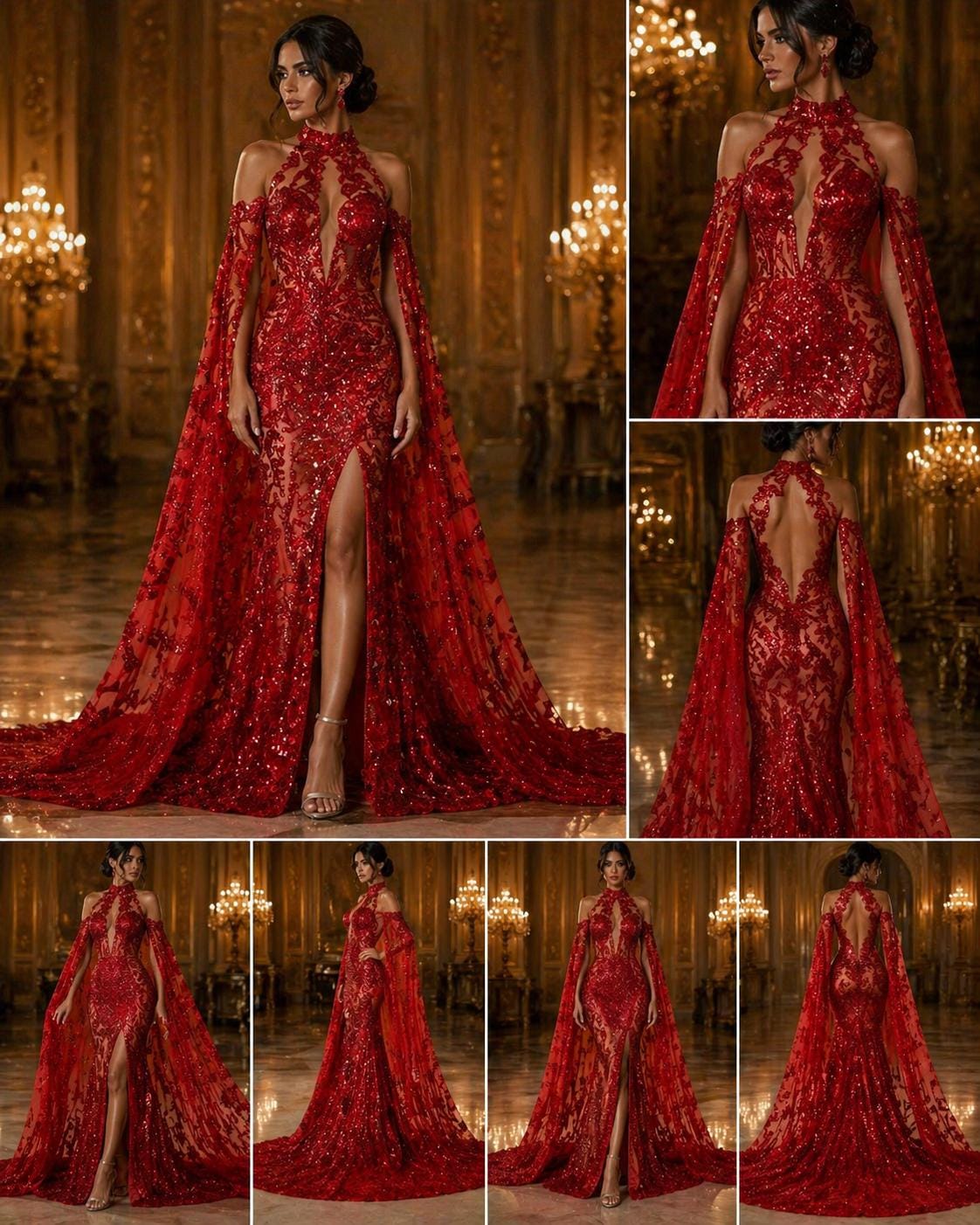Glossy Design Luxury Shiny Sequin - RED - 4 Way Stretch Mesh Fabric – Prom & Evening Dress Material By The Yard.