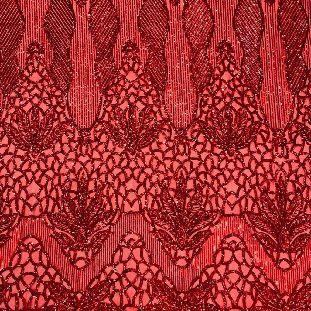 Glossy Design Luxury Shiny Sequin - RED - 4 Way Stretch Mesh Fabric – Prom & Evening Dress Material By The Yard.