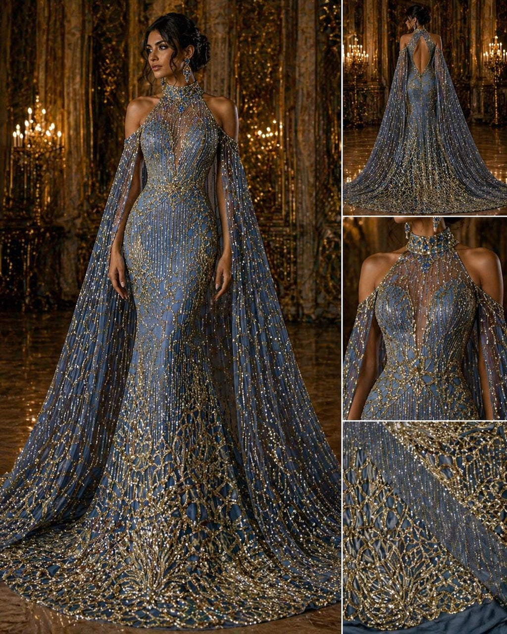 Glossy Design Luxury Shiny Sequin - GOLD/BLACK - 4 Way Stretch Mesh Fabric – Prom & Evening Dress Material By The Yard.