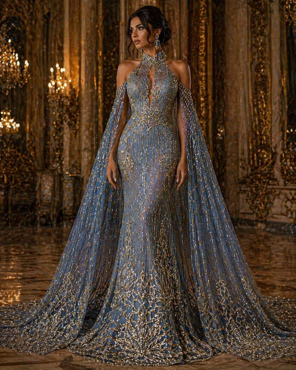 Glossy Design Luxury Shiny Sequin - GOLD/BLACK - 4 Way Stretch Mesh Fabric – Prom & Evening Dress Material By The Yard.