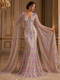 Jewel Design Iridescent Luxury Multi Color Sequin - CandyPink/Silver - 4 Way Stretch Mesh Fabric –Prom & Evening Dress Material By The Yard.