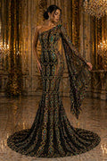 Jewel Design Iridescent Luxury Multi Color Sequin - MossGreen/Pink - 4 Way Stretch Mesh Fabric – Prom & Evening Dress Material By The Yard.