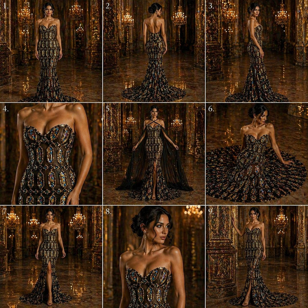 Jewel Design Iridescent Luxury Multi Color Sequin - Gold/Silver -  4 Way Stretch Mesh Fabric – Prom & Evening Dress Material By The Yard.
