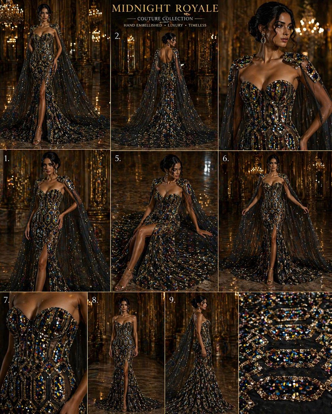 Jewel Design Iridescent Luxury Multi Color Sequin - Gold/Black -  4 Way Stretch Mesh Fabric – Prom & Evening Dress Material By The Yard.