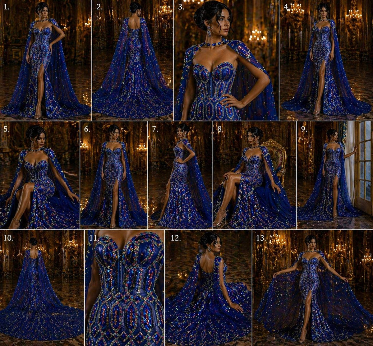 Jewel Design Iridescent Luxury Multi Color Sequin - Royal/Silver -  4 Way Stretch Mesh Fabric – Prom & Evening Dress Material By The Yard.