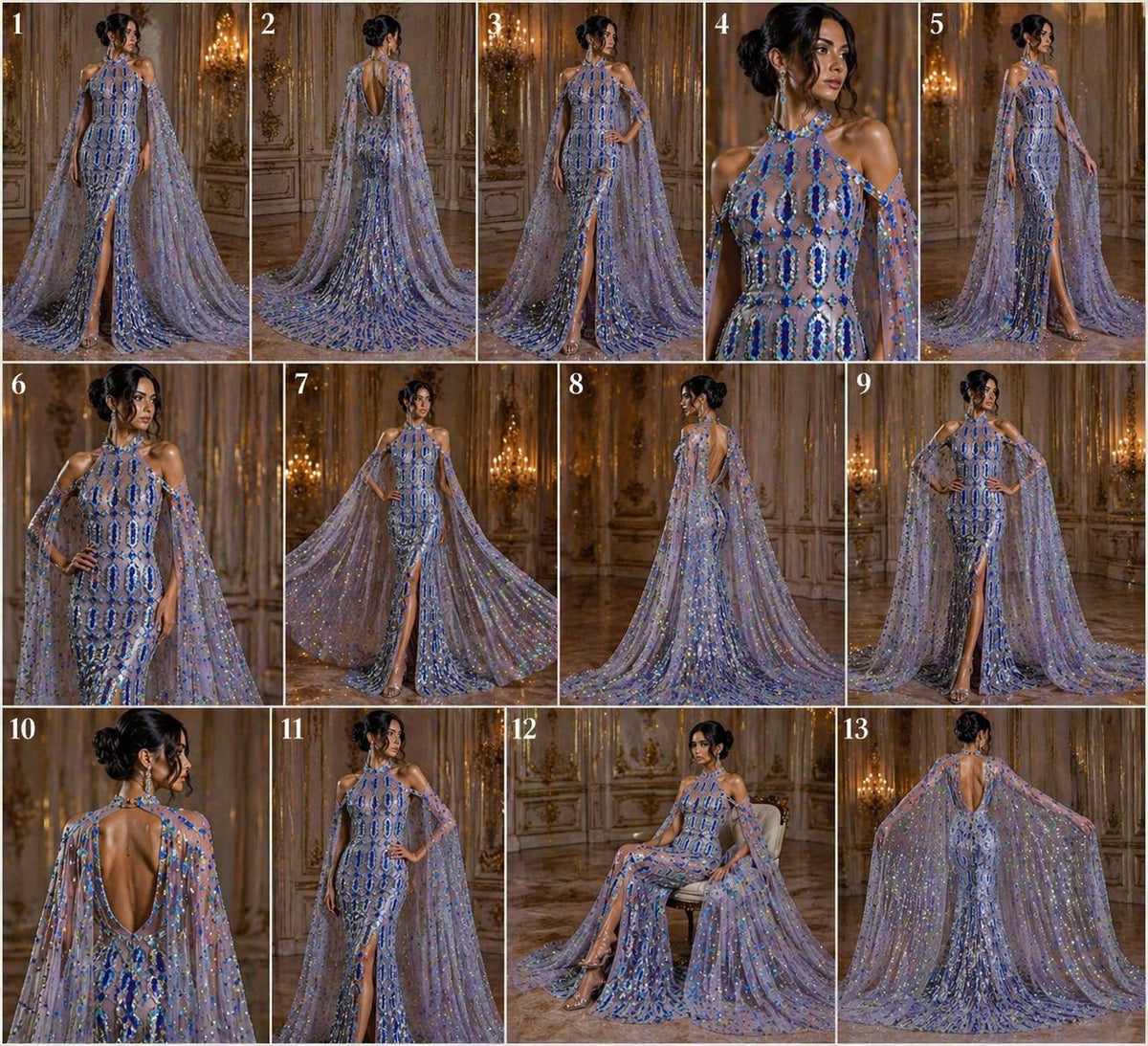 Jewel Design Iridescent Luxury Multi Color Sequin - Lilac/Aqua - 4 Way Stretch Mesh Fabric – Prom & Evening Dress Material By The Yard.