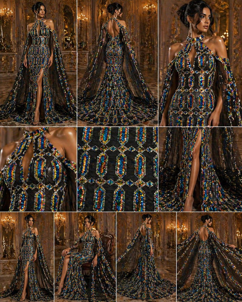 Jewel Design Iridescent Luxury Multi Color Sequin -Turquoise/Silver - 4 Way Stretch Mesh Fabric – Prom & Evening Dress Material By The Yard.