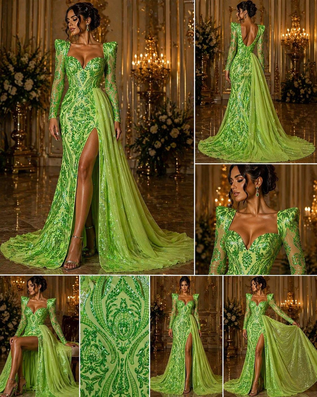 Neon Lime - Marvelous Luxury Shiny Sequin 4-Way Stretch Mesh Fabric – Prom & Evening Dress Material By The Yard.
