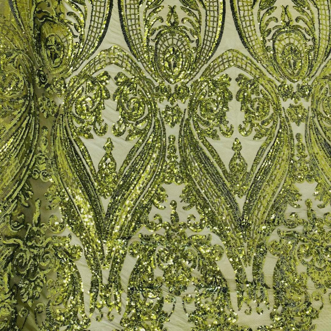 Olive Green - Marvelous Luxury Shiny Sequin 4-Way Stretch Mesh Fabric – Prom & Evening Dress Material By The Yard.