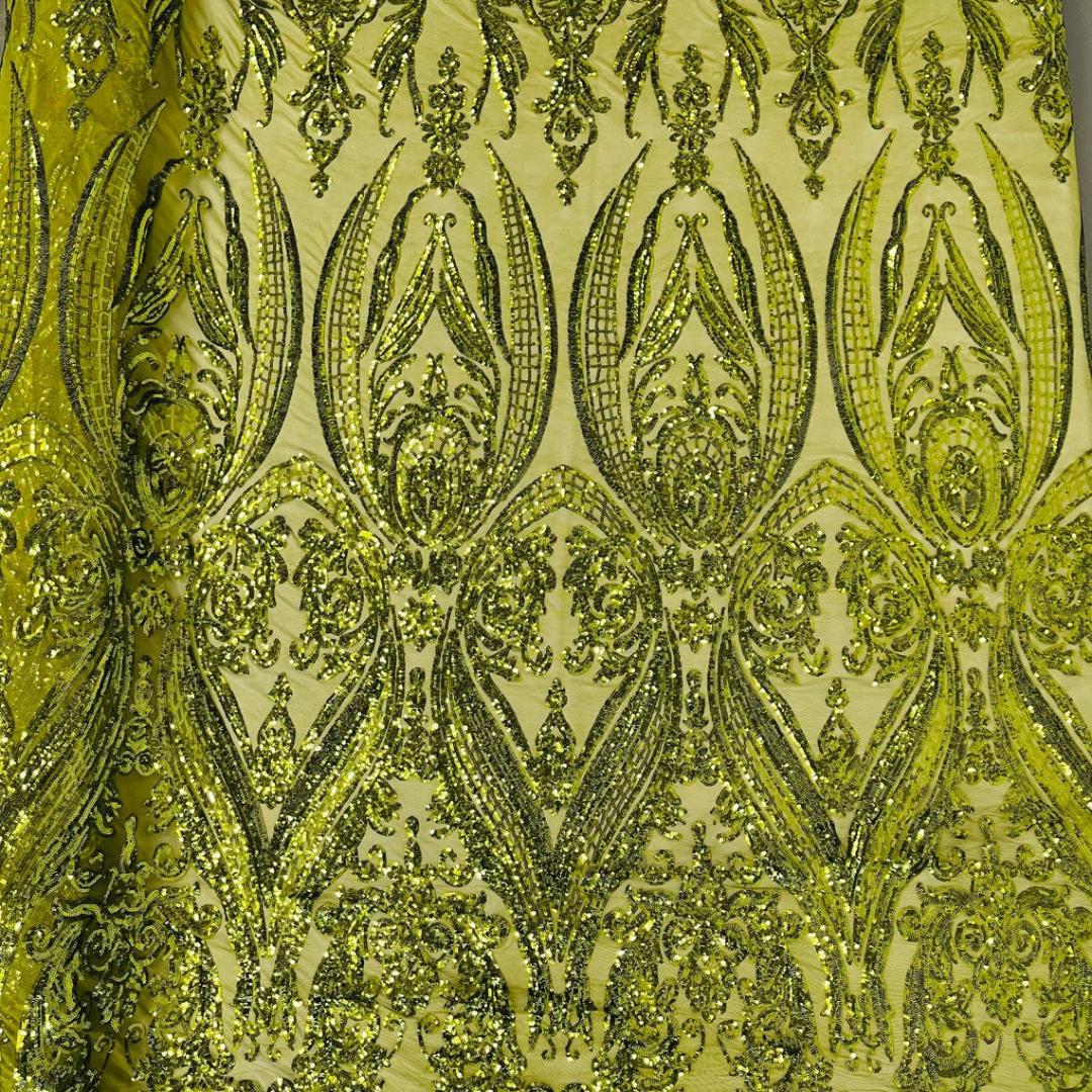 Olive Green - Marvelous Luxury Shiny Sequin 4-Way Stretch Mesh Fabric – Prom & Evening Dress Material By The Yard.