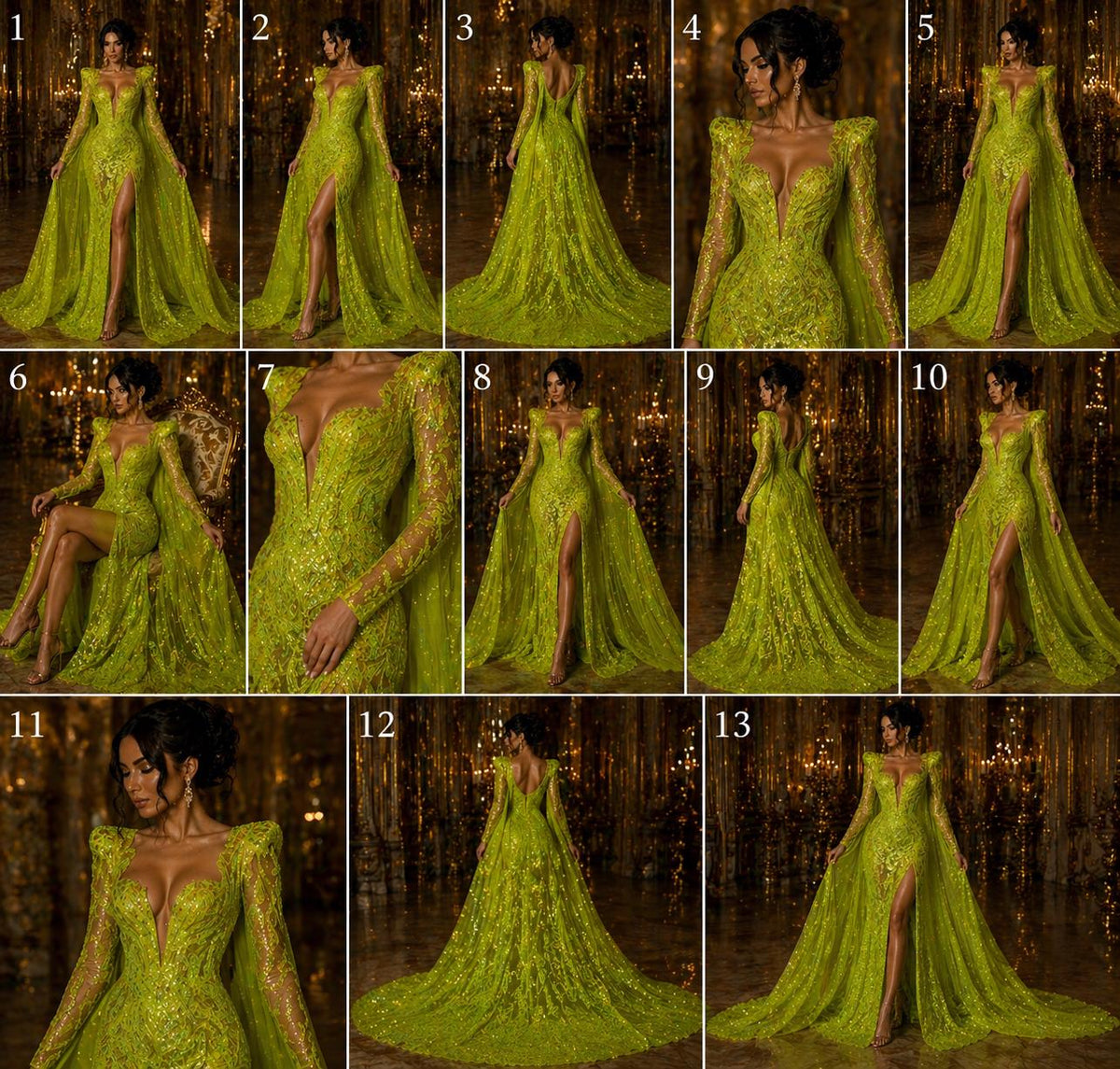 Neon Green - Marvelous Luxury Shiny Sequin 4-Way Stretch Mesh Fabric – Prom & Evening Dress Material By The Yard.