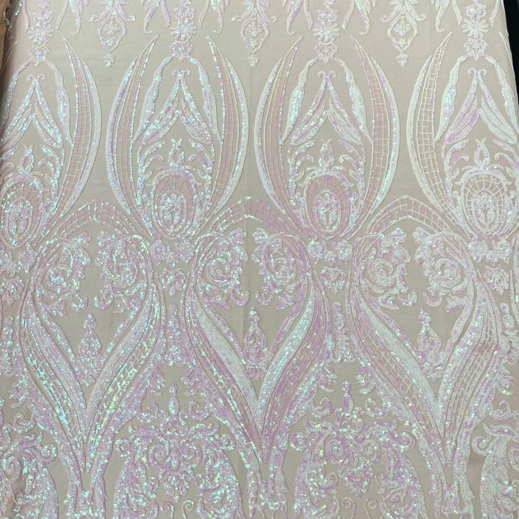 Blush Iridescent - Marvelous Luxury Shiny Sequin 4-Way Stretch Mesh Fabric – Prom & Evening Dress Material By The Yard.