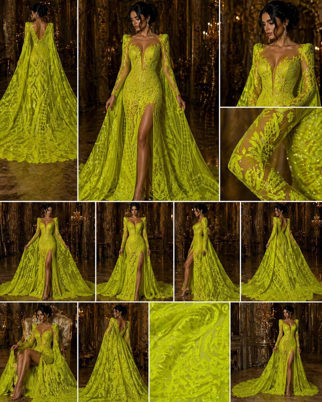 Neon Yellow - Marvelous Luxury Shiny Sequin 4-Way Stretch Mesh Fabric – Prom & Evening Dress Material By The Yard.