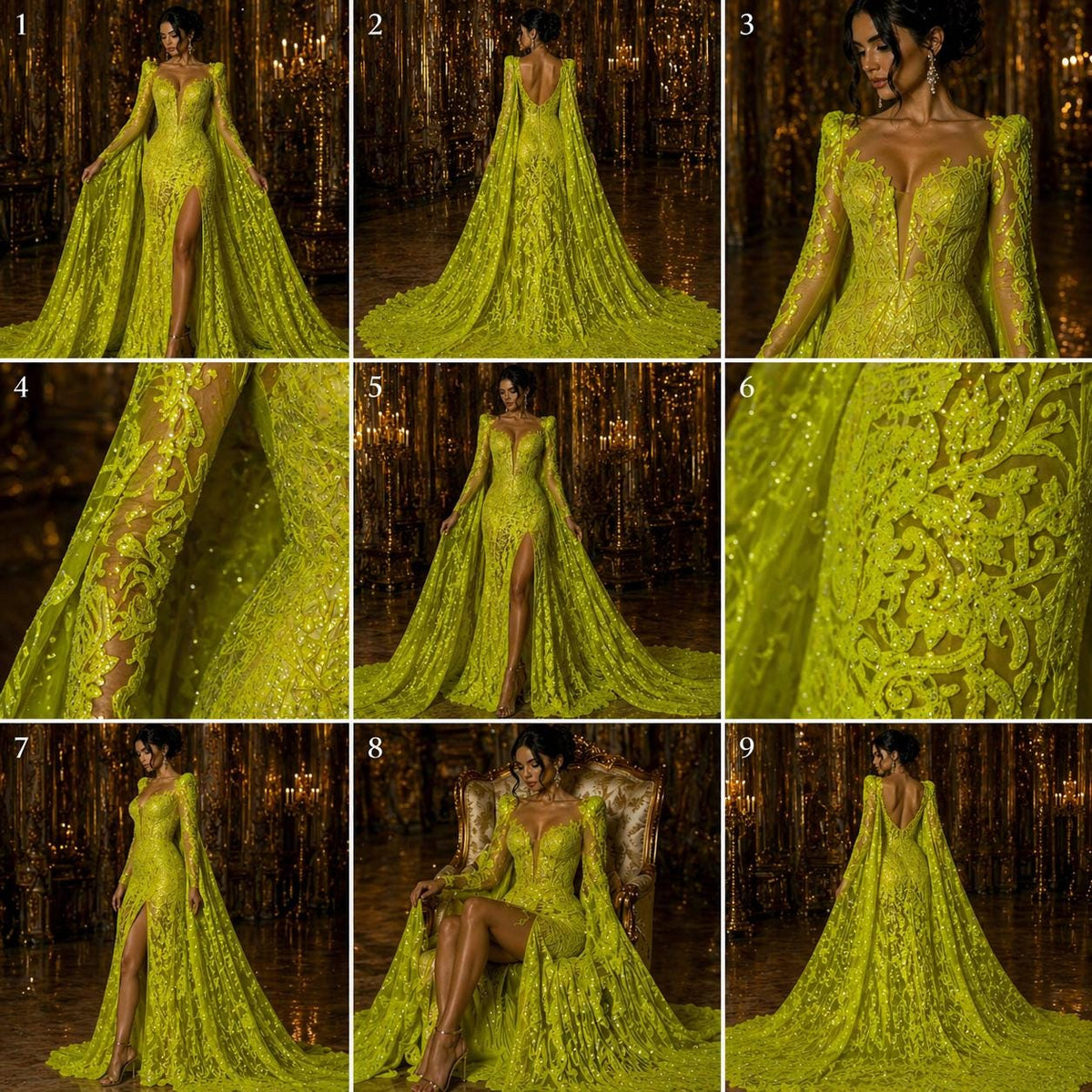 Neon Yellow - Marvelous Luxury Shiny Sequin 4-Way Stretch Mesh Fabric – Prom & Evening Dress Material By The Yard.