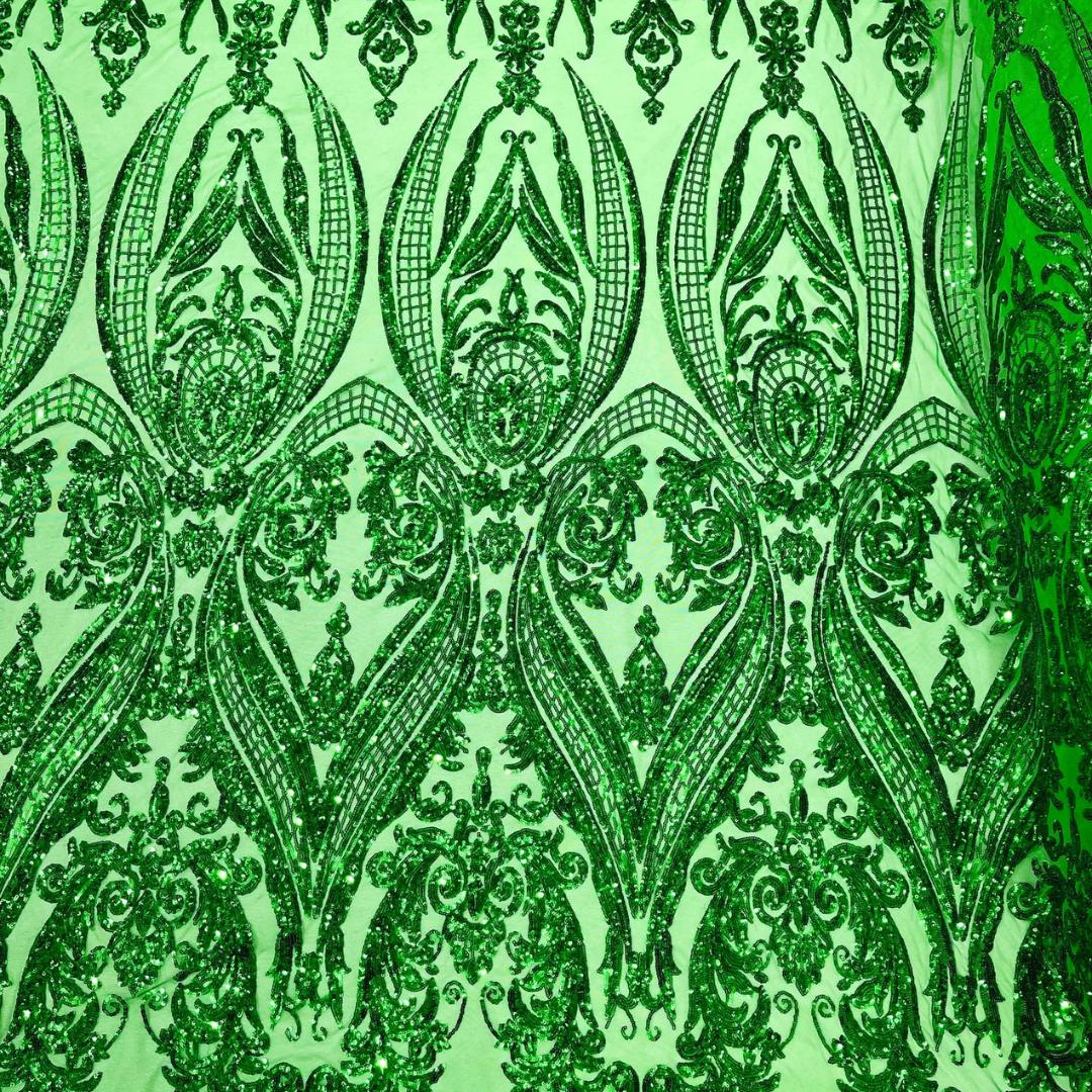 Green - Marvelous Luxury Shiny Sequin 4-Way Stretch Mesh Fabric – Prom & Evening Dress Material By The Yard.