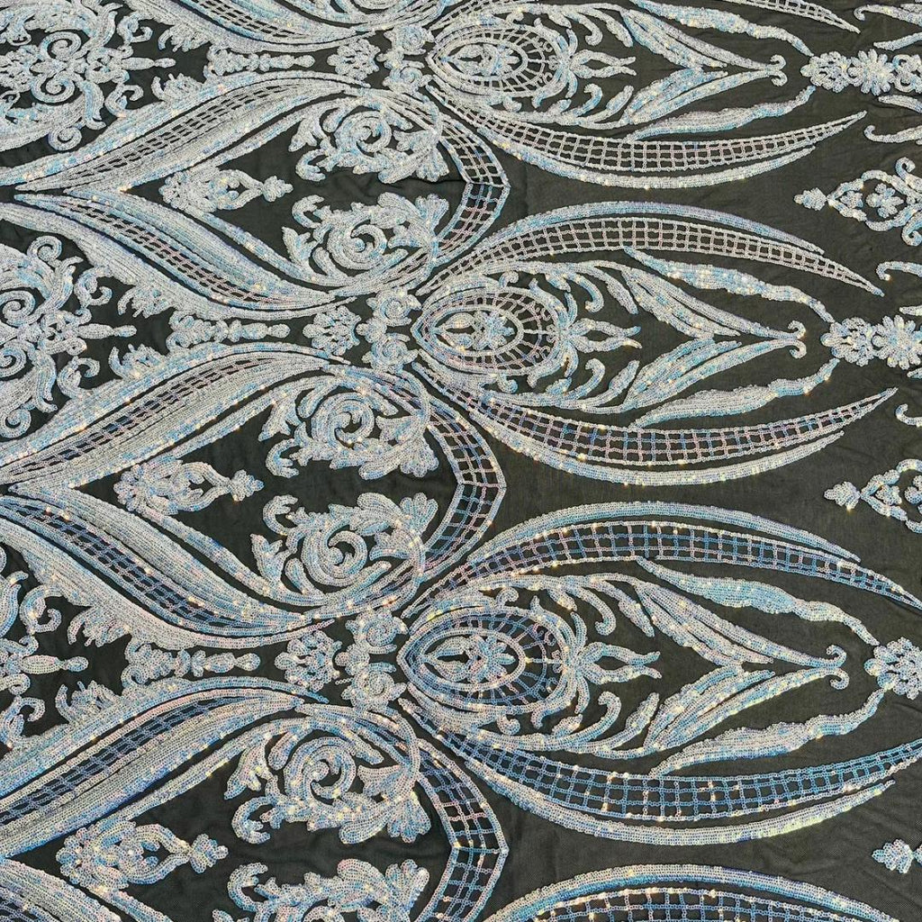 Unicorn Aqua Iridescent - Marvelous Luxury Shiny Sequin 4-Way Stretch Mesh Fabric – Prom & Evening Dress Material By The Yard.