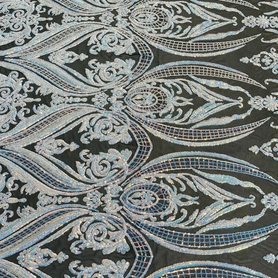 Unicorn Aqua Iridescent - Marvelous Luxury Shiny Sequin 4-Way Stretch Mesh Fabric – Prom & Evening Dress Material By The Yard.