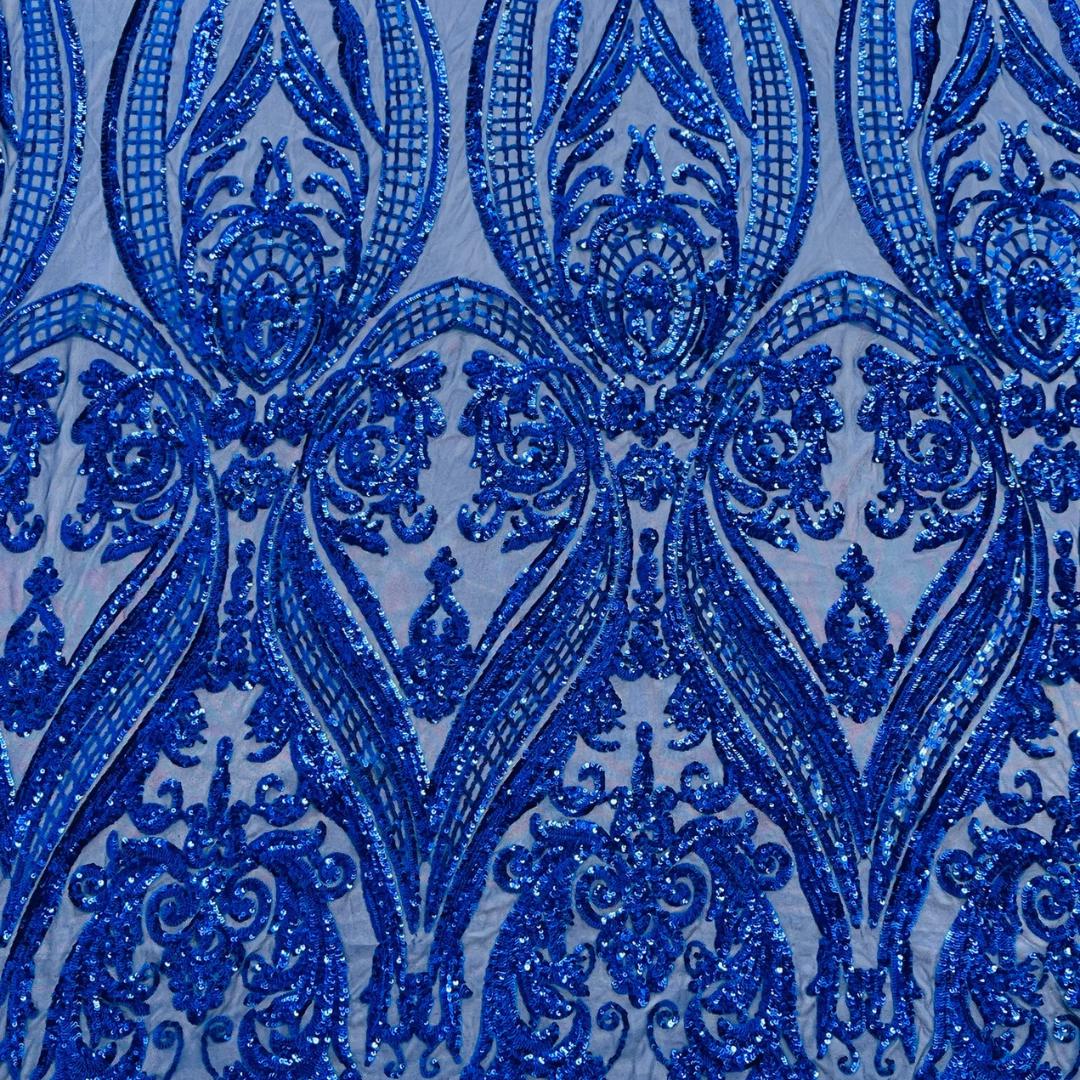 Royal Blue - Marvelous Luxury Shiny Sequin 4-Way Stretch Mesh Fabric – Prom & Evening Dress Material By The Yard.