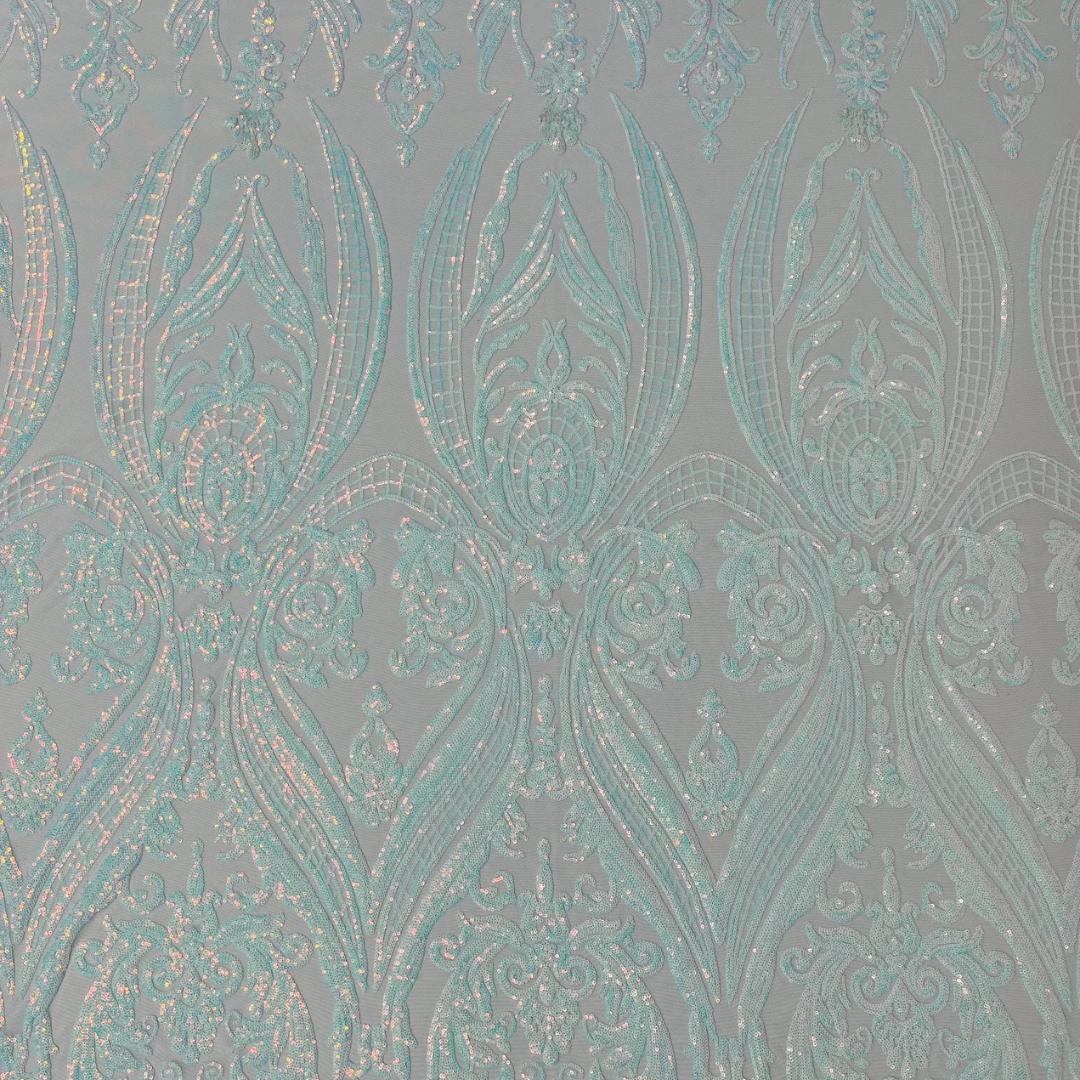 Aqua Clear Iridescent - Marvelous Luxury Shiny Sequin 4-Way Stretch  Mesh Fabric – Prom & Evening Dress Material By The Yard.