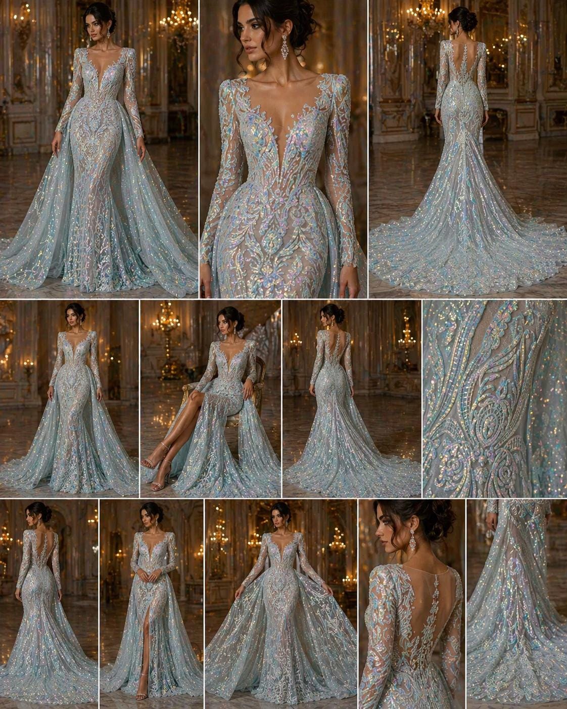 Aqua Clear Iridescent - Marvelous Luxury Shiny Sequin 4-Way Stretch  Mesh Fabric – Prom & Evening Dress Material By The Yard.