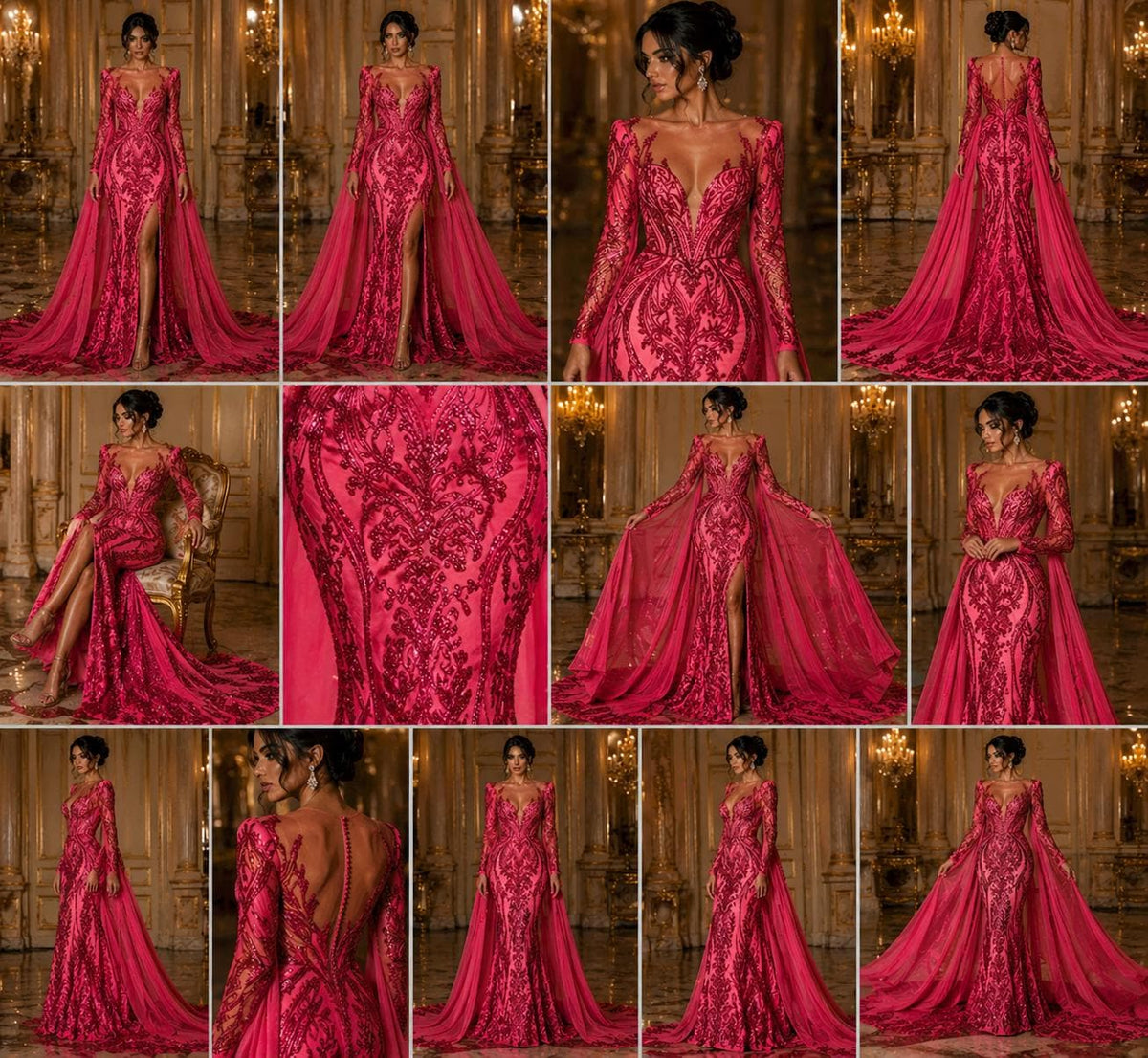 Fuchsia - Marvelous Luxury Shiny Sequin 4-Way Stretch Mesh Fabric – Prom & Evening Dress Material By The Yard.