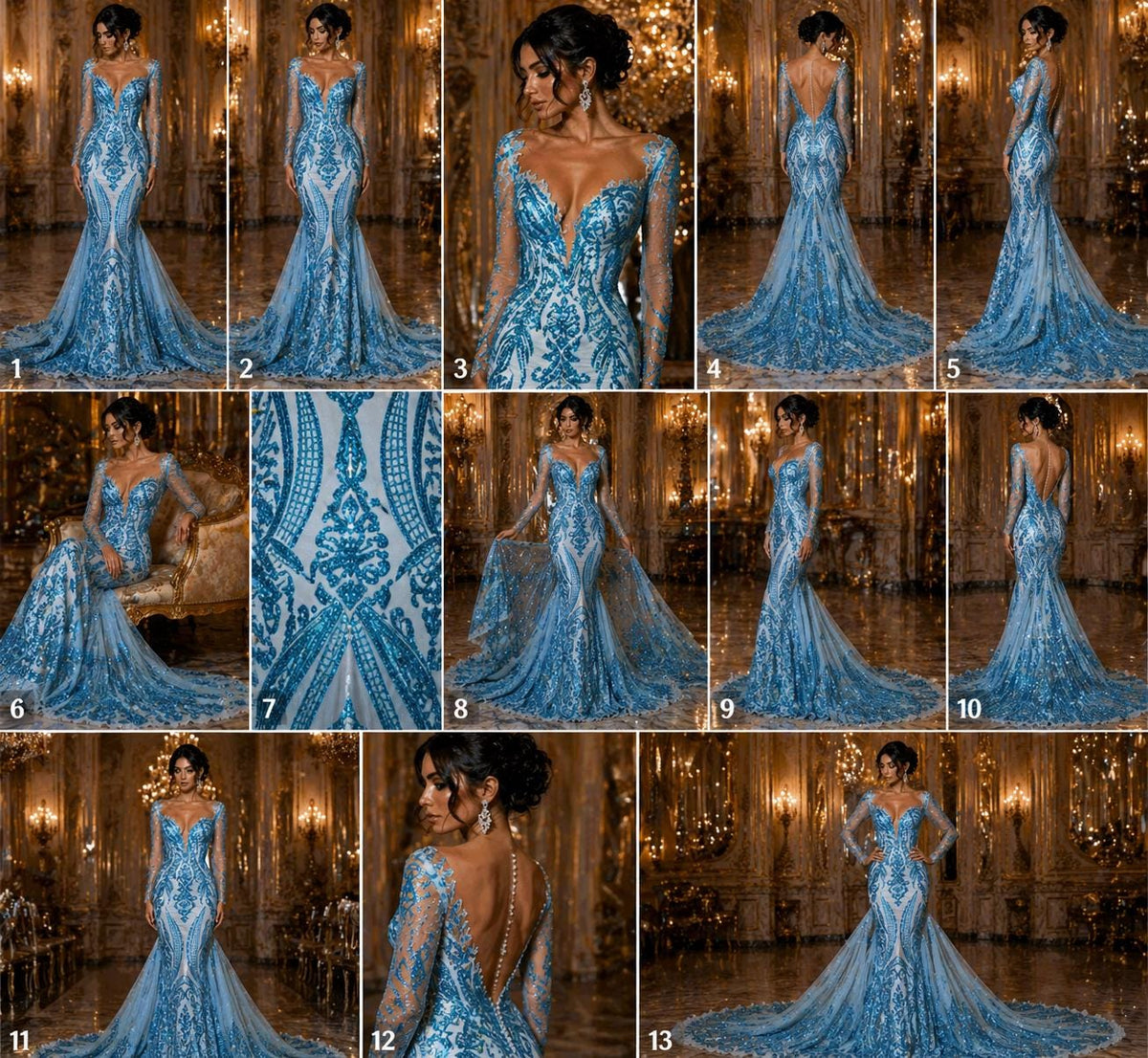 Turquoise - Marvelous Luxury Shiny Sequin 4-Way Stretch Mesh Fabric – Prom & Evening Dress Material By The Yard.