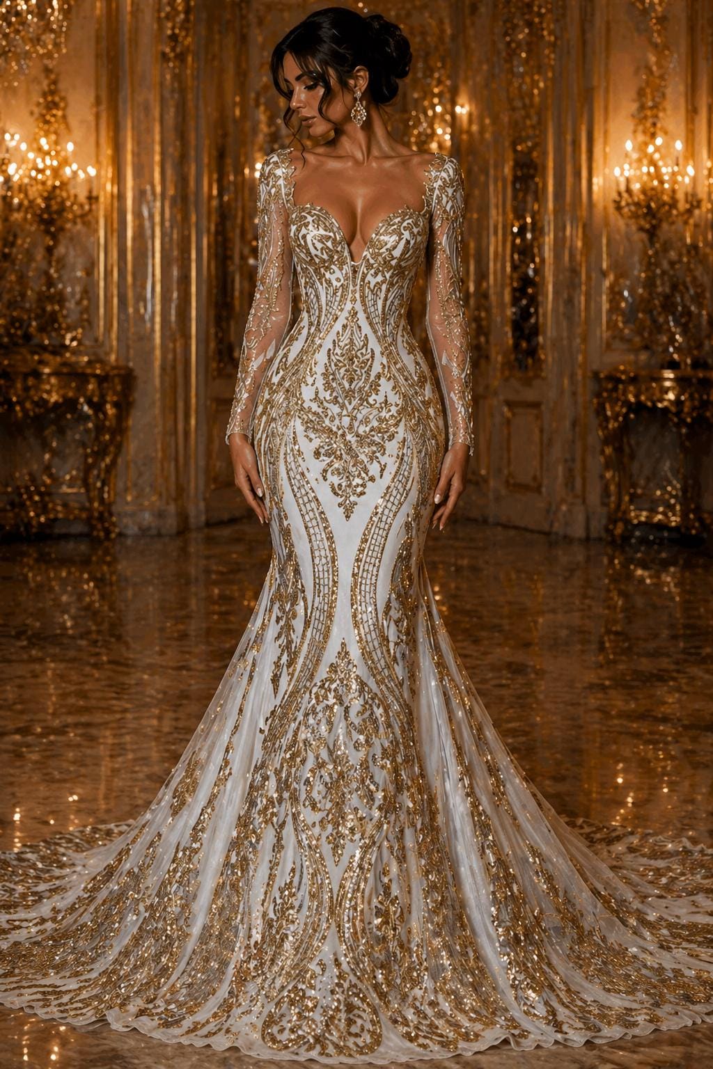 Gold - Marvelous Luxury Shiny Sequin 4-Way Stretch Mesh Fabric – Prom & Evening Dress Material By The Yard.