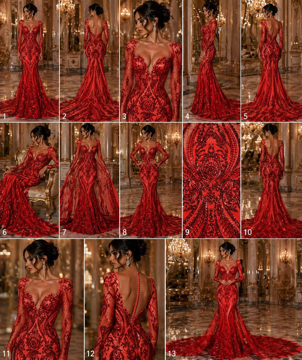 Red - Marvelous Luxury Shiny Sequin 4-Way Stretch Mesh Fabric – Prom & Evening Dress Material By The Yard.