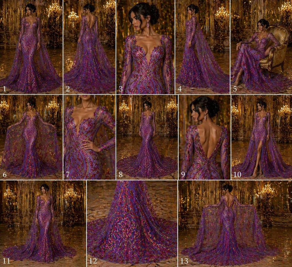 Purple Iridescent - Marvelous Luxury Shiny Sequin 4-Way Stretch Mesh Fabric – Prom & Evening Dress Material By The Yard.