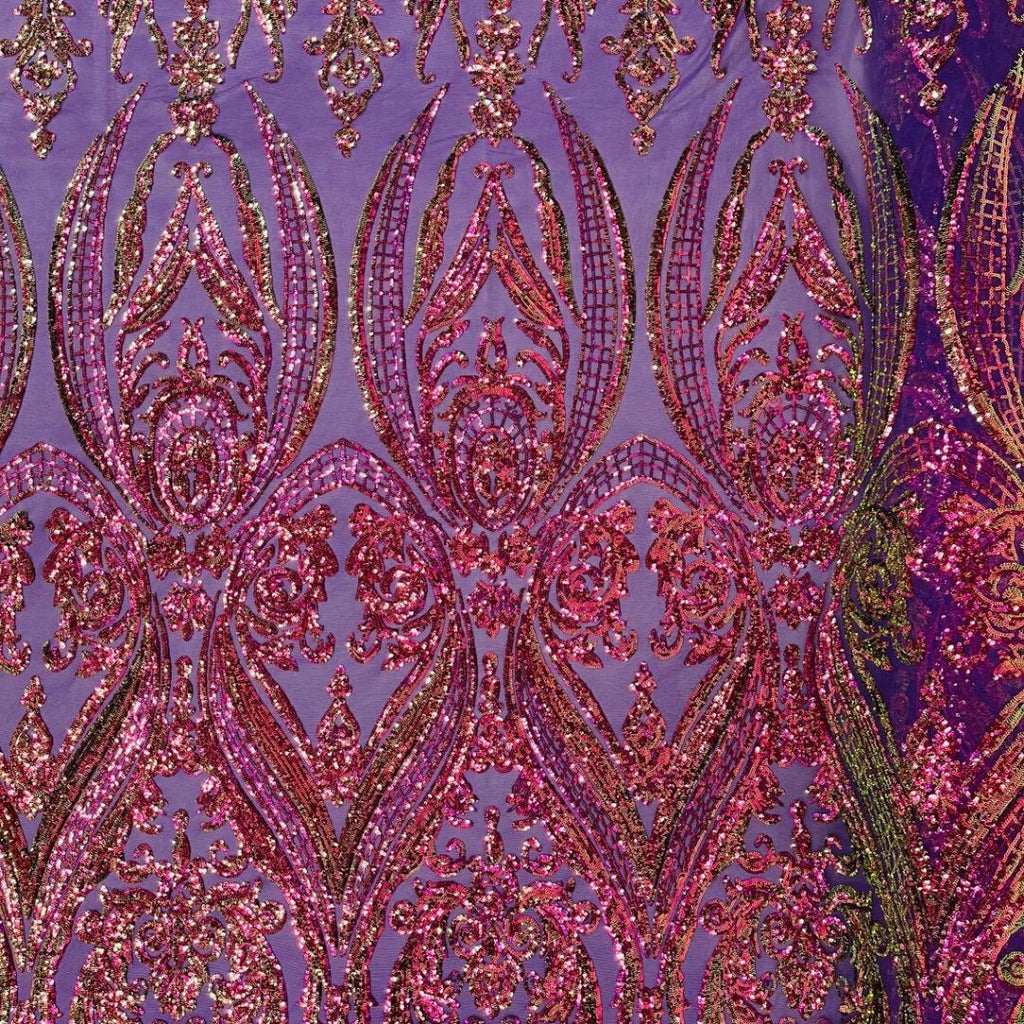 Purple Iridescent - Marvelous Luxury Shiny Sequin 4-Way Stretch Mesh Fabric – Prom & Evening Dress Material By The Yard.