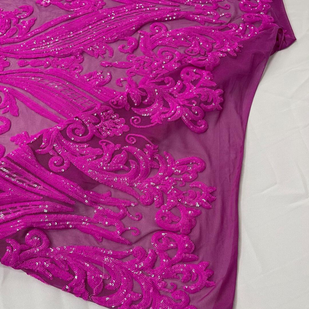 Magenta - Marvelous Luxury Shiny Sequin 4-Way Stretch Mesh Fabric – Prom & Evening Dress Material By The Yard.