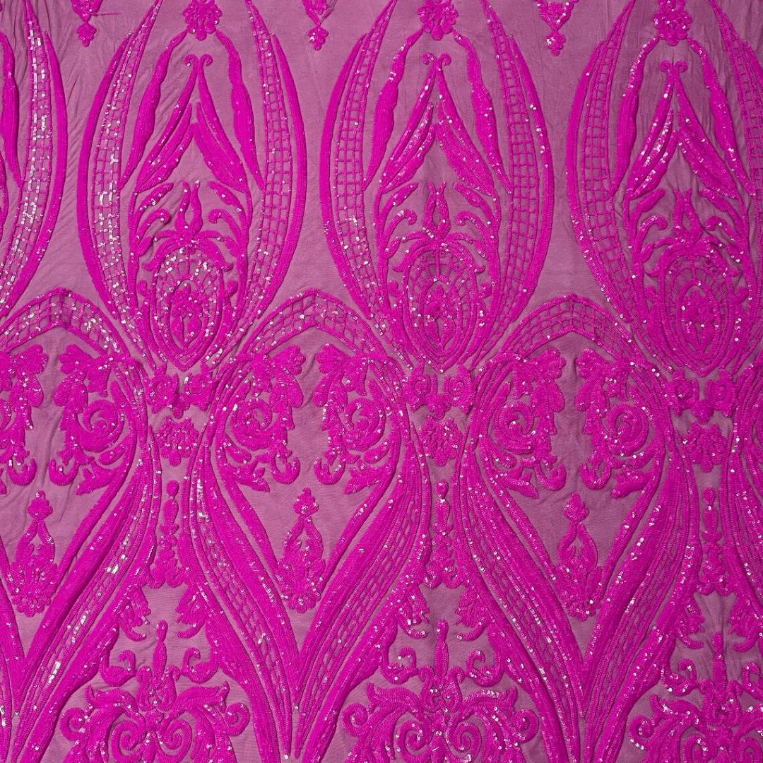 Magenta - Marvelous Luxury Shiny Sequin 4-Way Stretch Mesh Fabric – Prom & Evening Dress Material By The Yard.